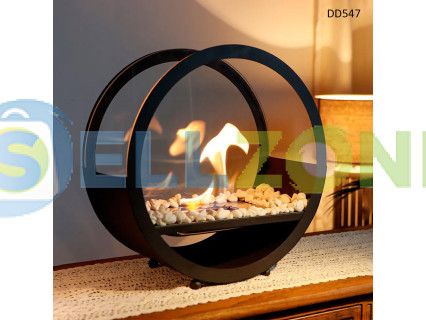 Στρογγυλό επιτραπέζιο τζάκι βιοαιθανόλης με λευκές διακοσμητικές πέτρες – DD547